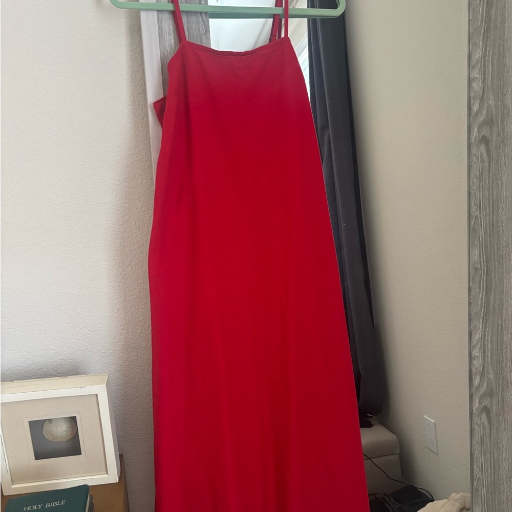 Red Slip Maxi Dress with Spaghetti Straps
